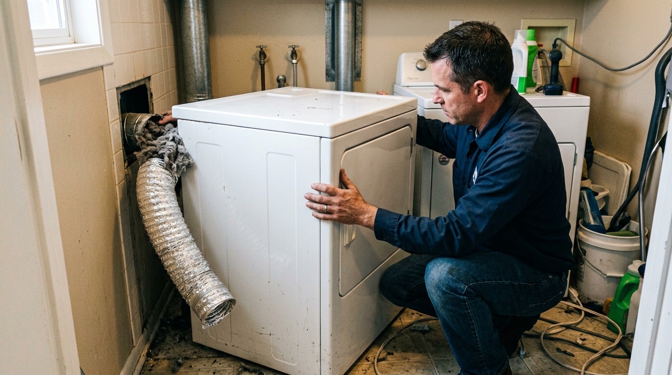 Clearing the vent and checking heat on a dryer