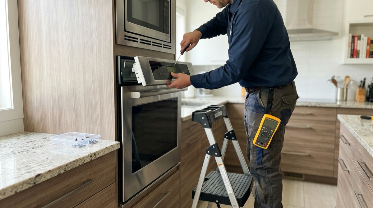 Servicing the control panel on a built-in wall oven